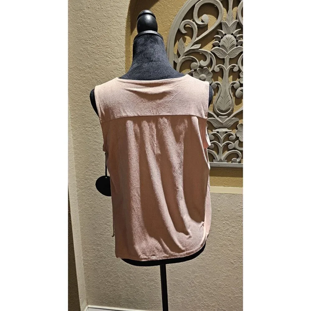 French BSue 70's Western Hippie Suede Fringe Open Vest In Blush Pink PM NWT - Picture 2 of 8